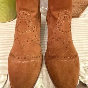 Vince Camuto Studded Suede Cognac Ankle Boots